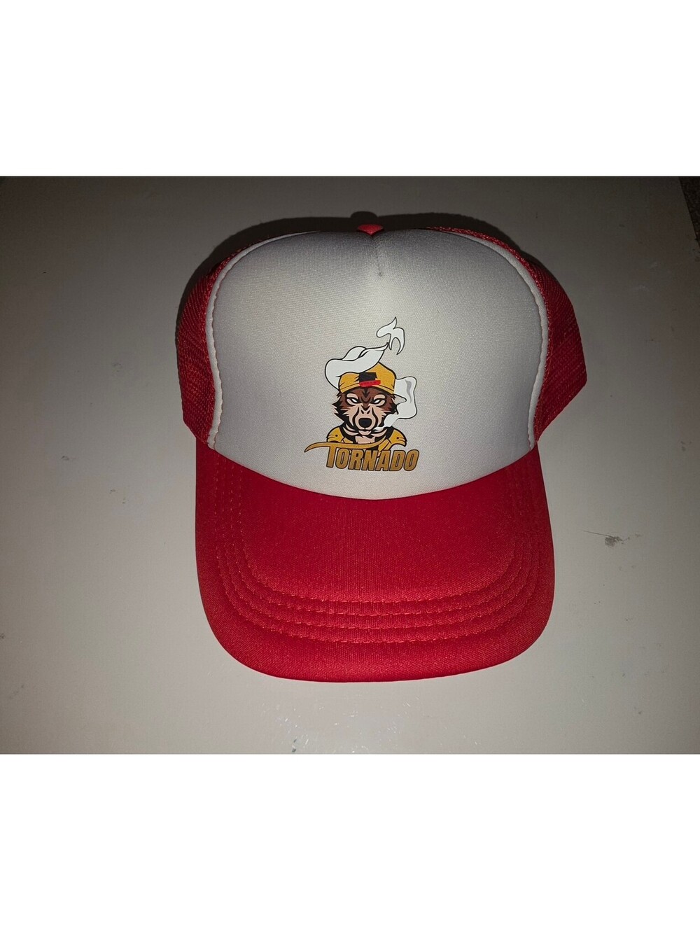 Tornado Red White Monkey Graphic Trucker Hat